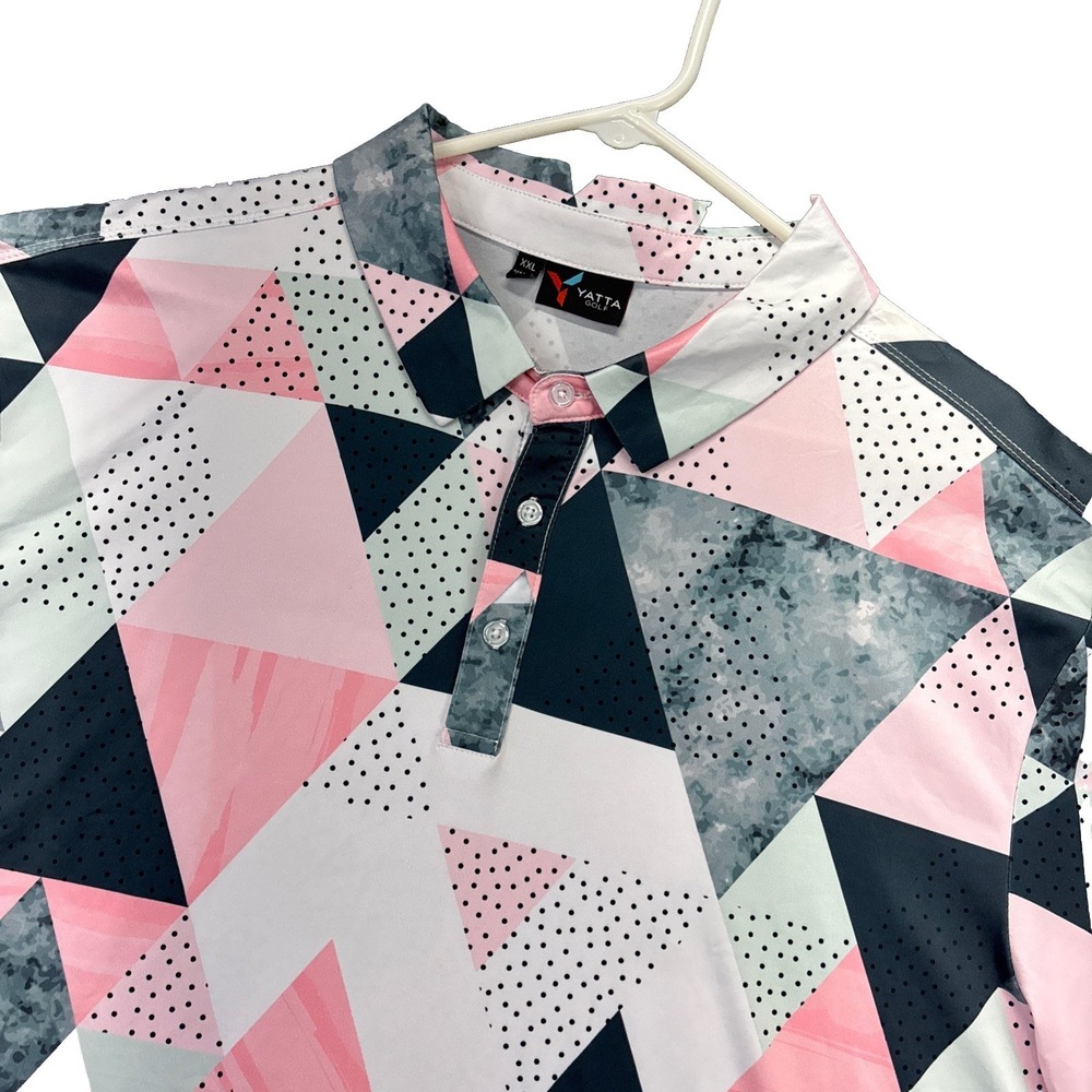 Yatta Golf‎ Polo Shirt Mens 2XL Pink Gray Geometric Short Sleeve Performance